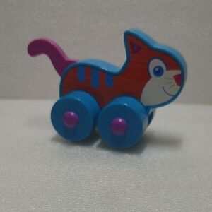 2007 Oldemarke Bright Blue & Orange Cat Push Toy - Kids Toy Vehicle